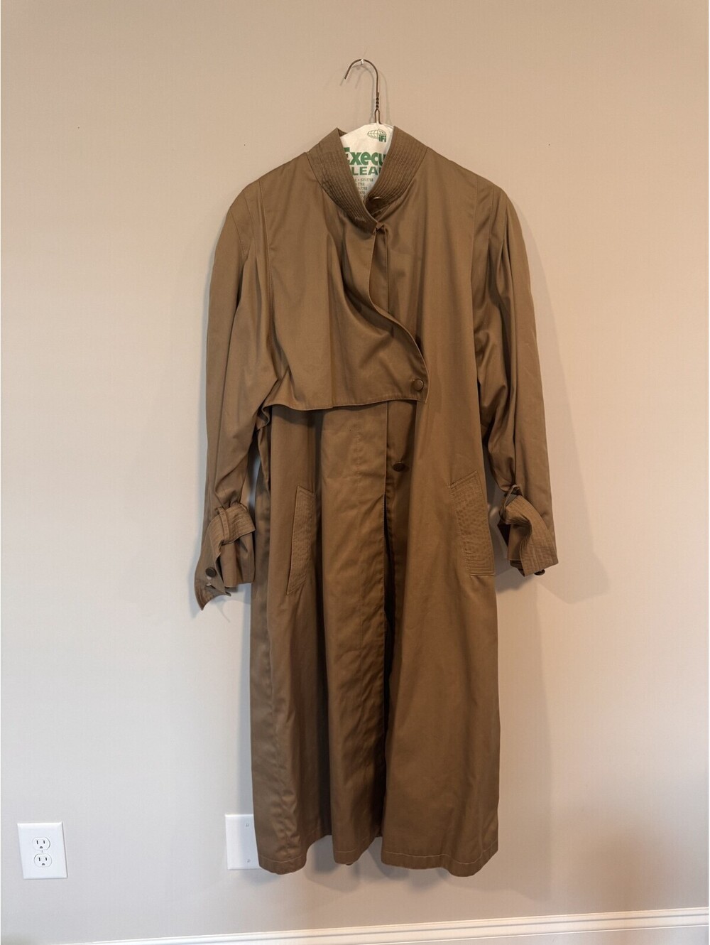 Vintage 90s Saxton Hall Women's Tan Double Breasted Trench Coat Size 12